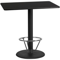 Flash Furniture XU-BLKTB-3048-TR24B-4CFR-GG 30'' x 48'' Rectangular Black Laminate Table Top with 24'' Round Bar Height Table Base and Foot Ring 